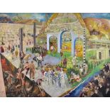 CYRIL J. ROSS (1891-1973); oil on panel, figures at a Jewish festival celebrating with the Tower