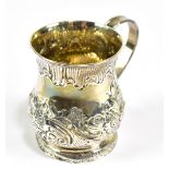 DOROTHY MILLS & THOMAS SARBITT; a George II hallmarked silver christening mug of baluster form, with