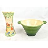 A Wade Heath Art Deco style jug, height 22.5cm (af), and a Barnstaple glazed bowl, width 27.5cm (