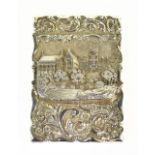 A Victorian hallmarked silver 'Castle Top' card case of rectangular form, with scrolling case,