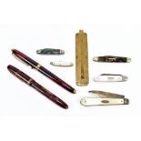 A small group of collector's items including two marbled fountain pens by Burnham and James