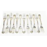 WILLIAM EATON; a set of twelve George IV hallmarked silver Fiddle and Thread pattern small forks,