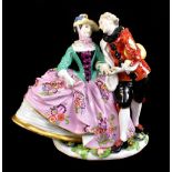 MEISSEN; a large mid-18th century figure group 'Columbine and Beltrame' or 'The Spanish Lovers',