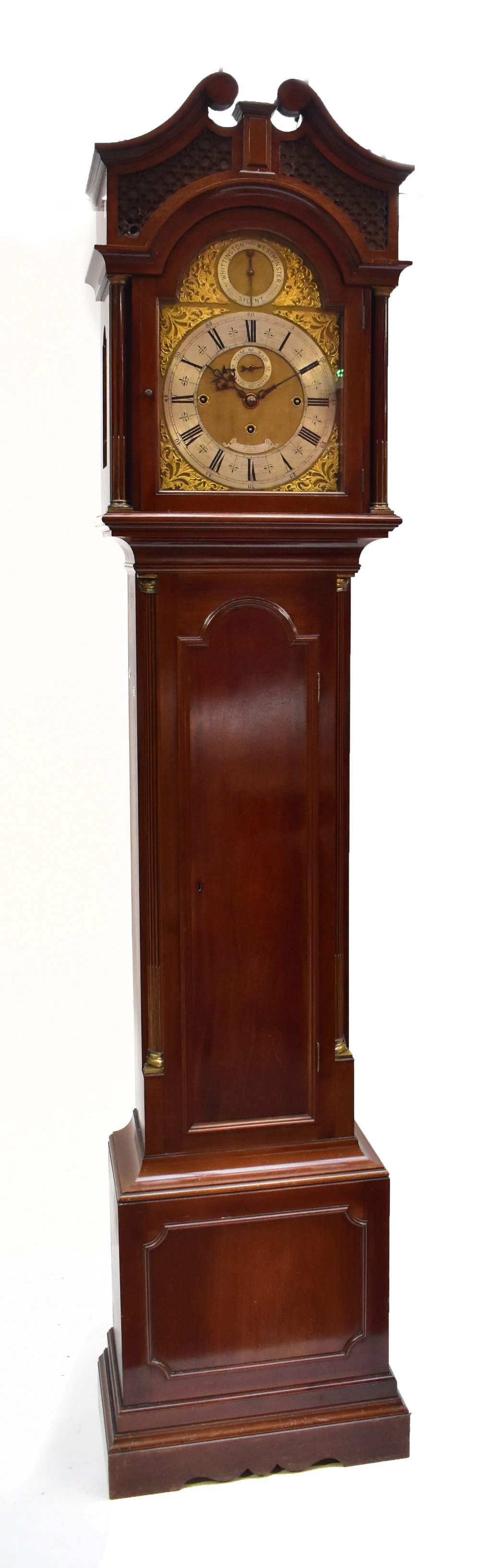WEIR & SONS OF NOTTINGHAM; a mahogany cased longcase clock, the brass face with silvered dial,