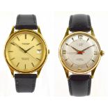 H STONE OF LEEDS; a gentleman's gold plated mechanical wristwatch, the circular dial set with Arabic
