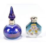 DOUGLAS PELL; an Elizabeth II hallmarked silver mounted iridescent glass scent bottle with