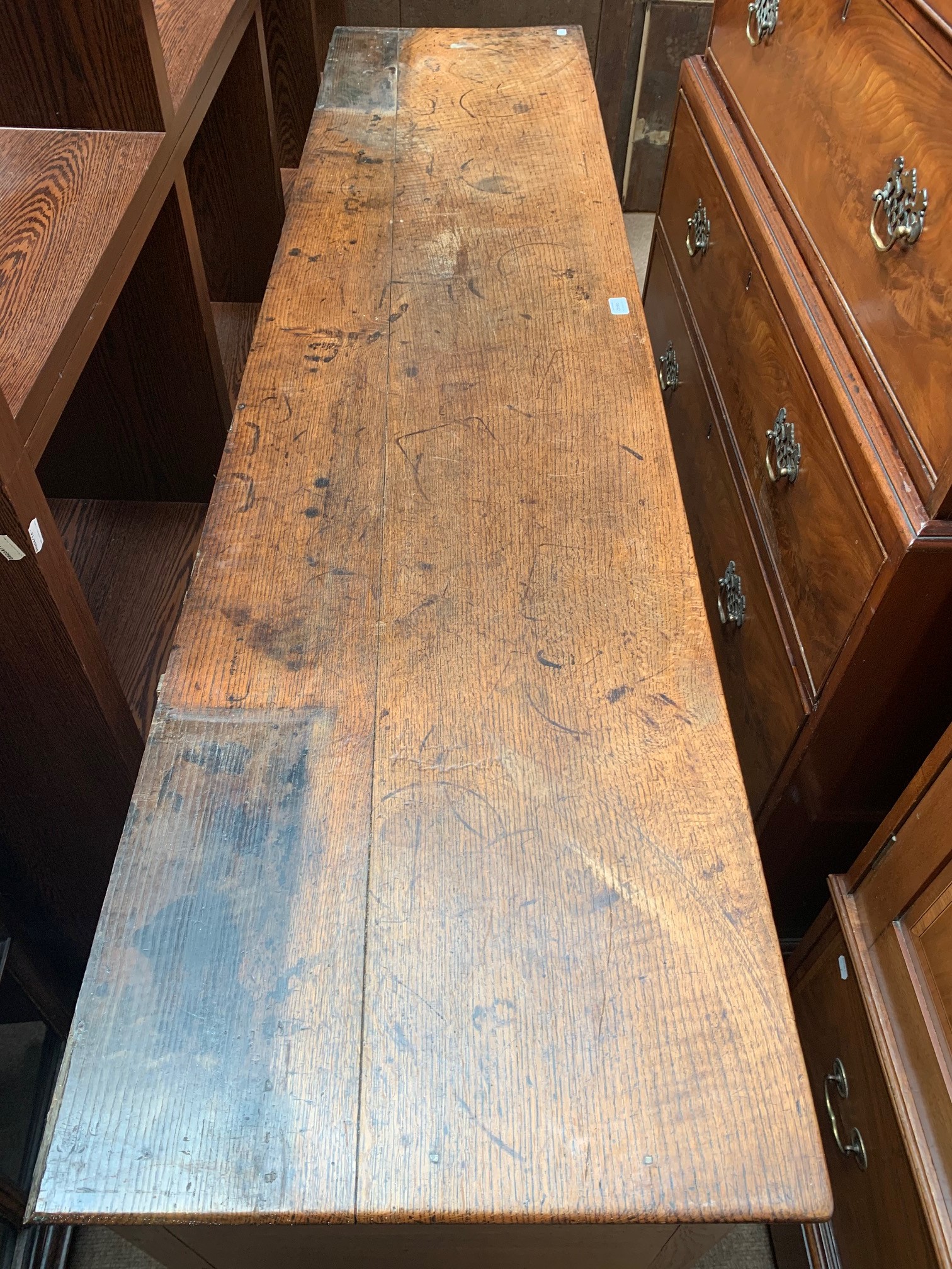 An 18th century oak dresser with plate rack back, the back with two thick shelves and two panelled - Image 2 of 5