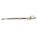 A 19th century naval sword, with lion head pommel, shagreen grip and hinged knuckle guard locking