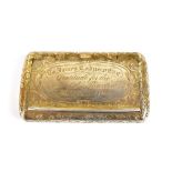 THEATRE INTEREST; a Victorian hallmarked silver snuff box of rounded rectangular form with floral