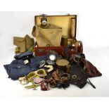 A group of military equipment and accessories including four leather flying helmets/caps, an RAF