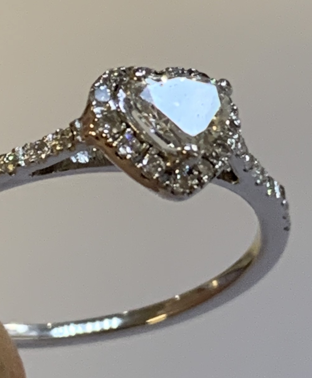 An 18ct white gold diamond ring with heart shaped principal stone within a border of diamonds, - Image 3 of 5