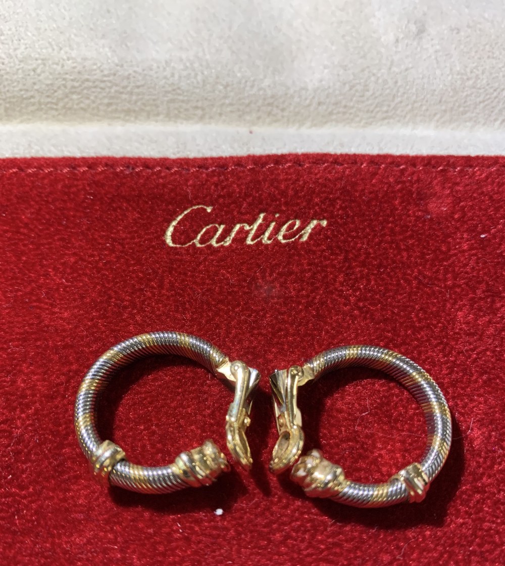 CARTIER; an 18ct two tone yellow and white gold hoop pendant suspended on a snake link 18ct yellow - Image 4 of 6