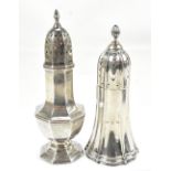 WALKER & HALL; an Edward VII hallmarked silver sugar caster with raised detail on shaped outspread