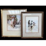 BERNARD MCDONALD; two watercolours, figural summer scenes, both signed, framed and glazed (2). (D)