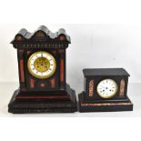 Two Victorian marble and slate mantel clocks including a Gothic style example with brass and