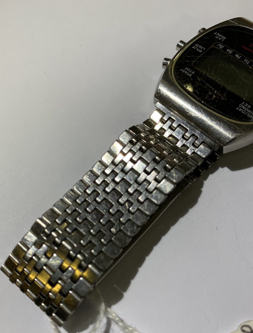 OMEGA; a stainless steel digital quartz Speedmaster gentleman's wristwatch with start/stop button, - Image 5 of 5