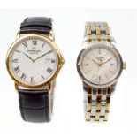 TISSOT; a lady's two tone stainless steel bracelet watch, the mother of pearl effect dial set with