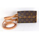 LOUIS VUITTON; a Monogram Florentine Pochette belt bag, with vachetta leather trim and gold toned
