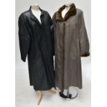 VALMELINE; a long brown trench coat lined with faux fur, size medium/large, and a lady's long