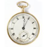 CHARLES OUDIN; an early 19th century gold cased open face key wind pocket watch with silvered dial