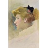 DAVID WOODLOCK (1842-1929); watercolour, side view portrait of a lady, signed and dated '96 lower