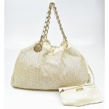VERSACE; a cream Napa leather shoulder bag with gold-tone metal chain handle and Versace logo
