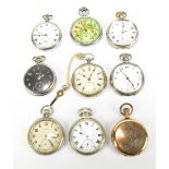 A collection of pocket watches to include three silver cased examples, a Jaeger LeCoultre military