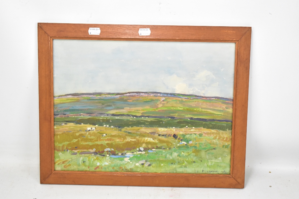 FRED LAWSON (1888-1968); watercolour on paper, landscape depicting sheep, signed and dated 1915 - Image 2 of 3