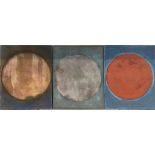 MIKE ENGLAND; a large triptych of oils on canvas, 'Circles', each piece signed and detailed verso,