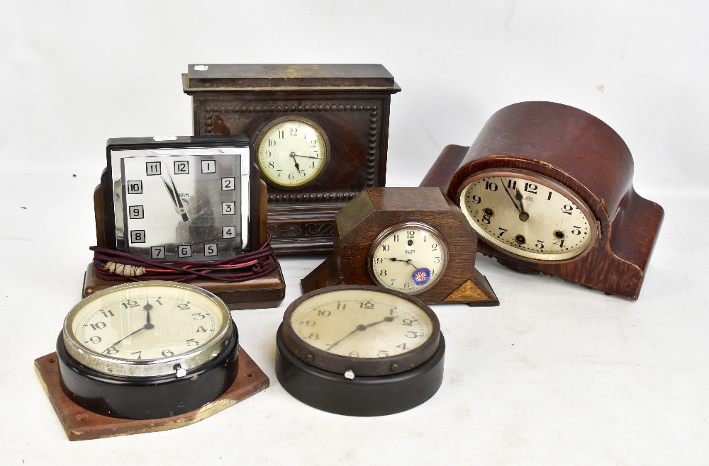 Seven clocks for restoration including an Art Deco Smith Electric example and two wall clocks, one