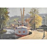 LESLEY KENT (1890-1980); oil on board, 'Quayside Totnes', signed lower right, 24.5 x 34.5cm, framed.