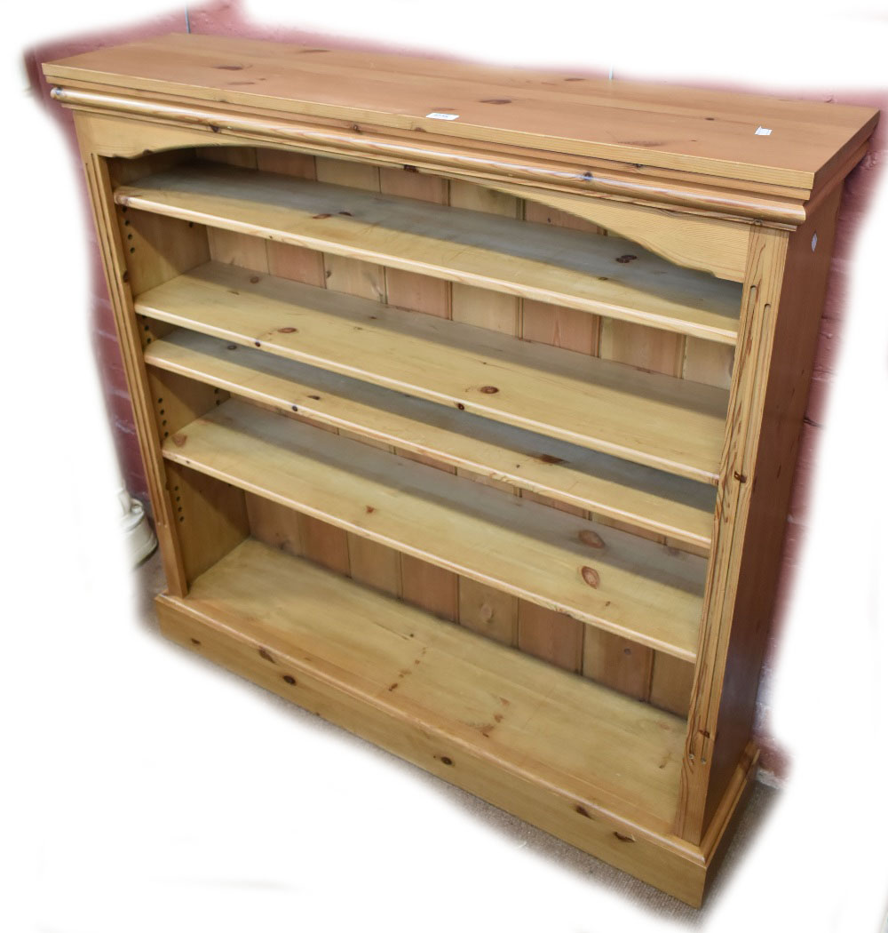 A contemporary pine open bookcase with adjustable shelves, width 123cm.Additional