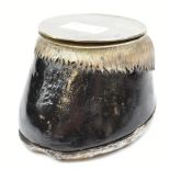TAXIDERMY; a horse's hoof inkwell with silver plated mounts, the cover marked 'LEUCHARS London',