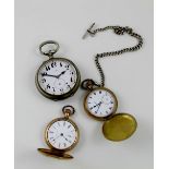 Three pocket watches comprising a large 'Goliath' oversized pocket watch (lacking seconds hands)