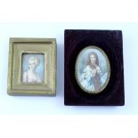 Two late 19th century portrait miniatures depicting elegant ladies, both signed Iris, height 5.