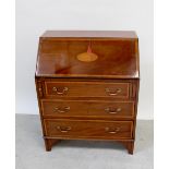 A reproduction mahogany inlaid fall-front bureau over three drawers on bracket feet, height 97cm.