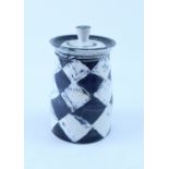 RICHARD PARKINSON; a cylindrical lidded pot of chequered design, impressed mark under lid,