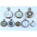 A mixed group of fifteen gold plated pocket watches of various sizes and types,