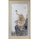 Three Brenda Manson original Chinese brush watercolour paintings depicting Chinese water scene,