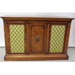 A reproduction French-style yew wood chiffonier comprising three cupboard doors,