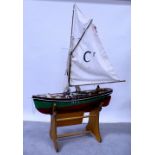 A modern scratch-built wooden model boat, 'Lady Jayne', remote control, single mast,