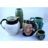A mixed group of pottery to include a 19th century Hollins tavern jug with ring turned neck,