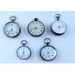 A mixed group of five silver cased pocket watches including J Williams of London, number 12738,