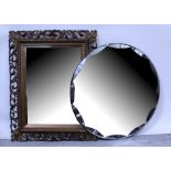 A circular mirror with bevel edged glass,