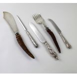 An antler-handled two-piece fish serving set,
