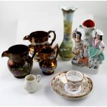 Various 19th century ceramics including a Staffordshire flatback figure group spill vase,