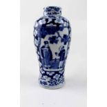 A late 19th century Chinese blue and white baluster vase with four character mark to base,