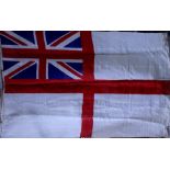 A White Ensign Merchant flag reputably used on the SS Rathin Head, made by JT Dobbins Ltd,