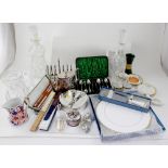 Various items of silver to include thimbles, Dutch 900 grade silver spoons, electroplated items,