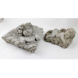 A reconstituted stone garden wall pocket, width 40cm and a smaller similar garden ornament,